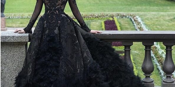 Black Gothic Wedding Dresses Long Sleeve Lace Applique V Neck Bridal Gown  Custom | eBay